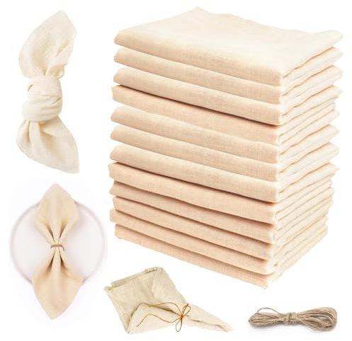 Tygservetter beige 12 stycken servetter tyg bomull, linneservetter för bordsdekoration 42 x 42 cm, bordsservetter tvättbara servetter för bröllop födelsedag restaurang fester