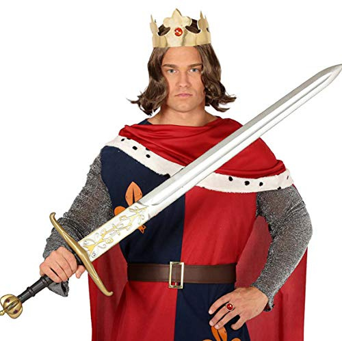 FIESTAS GUIRCA | Espada Medieval de Mentira (120 cm) - Accesorio para Disfraz de Caballero Guerrero Cruzado Vikingos Carnaval Halloween Cosplay Fiestas Medievales - Adulto Infantil - Plata Oro