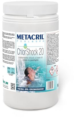 Metacril Chlor Shock 20, Cloro a Rapida Dissoluzione, in Pastiglie da 20g, per Trattamento d'Urto dell'Acqua, per Piscina e Spa Idromassaggio - 1KG