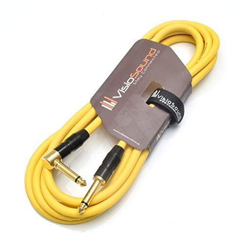 VisioSound Premium Guitar Bass Lead 6.35mm 1/4 Angled Jack/Pro Noiseless Instrument Cable (Yellow, 3m)