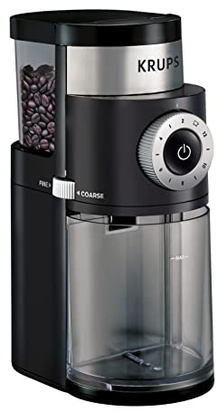 KRUPS Precision Burr Coffee Grinder: 12 Settings, 8 oz Capacity for Drip, French Press, Espresso, Pour Over, Cold Brew - Stainless Steel, 110W, Auto-Stop, Easy Clean - Coffee Grinders for Home Use
