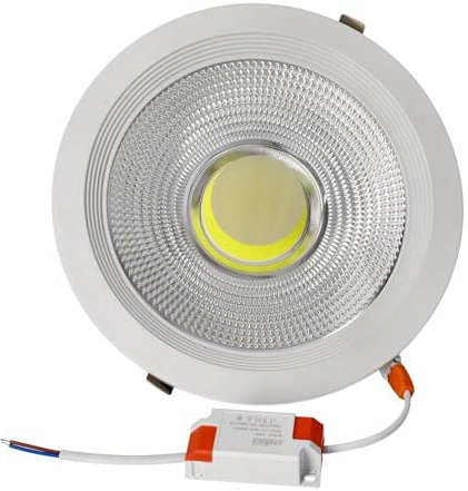 JANDEI – 30-W-COB-LED-Einbaustrahler, weißer runder Rahmen, 212 x 52 mm (185 mm Ausschnitt), 2250 Lumen, IP44. Ideal für Wohnzimmer, Küche, Bad und 1 Zimmer (6000 K Kaltlicht).