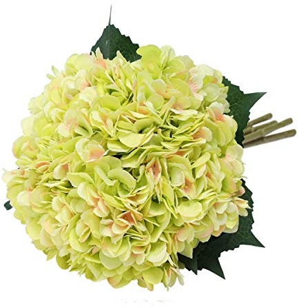 Tifuly Artificial Hydrangea Flower, 5 PCS Ramos de hortensias de Seda de Tallo Largo para Bodas, hogar, Hotel, decoración de Fiestas, centros de Mesa (Verde)