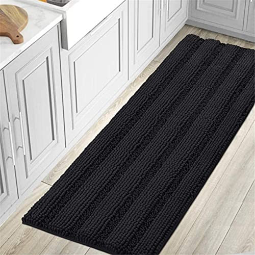 Rutschfeste Badematte Oversize Badteppich Shag Duschmatte Ultra Weicher & Wasserabsorbierender Badteppich Für Bad/Küche Waschbarer Teppich, Perfekt Für Fußmatten, Badewanne (Schwarz,150 x 50cm)