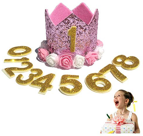 QIUUE Krone Baby Geburtstagskrone Birthday Crown Baby Stirnband Prinzessin Krone Hut Haarband Prinzessin Krone Baby Haarschmuck Krone mädchen Geburtstag Mit Austauschbaren Nummern 0-8（11 Stück）