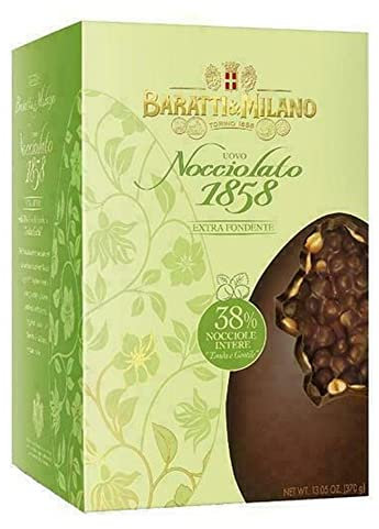 Uovo Nocciolato Cioccolato Extra Fondente 50% | Nocciole Tonde Intere | Baratti & Milano | 370 Gr | Uova di Pasqua | Idea Regalo