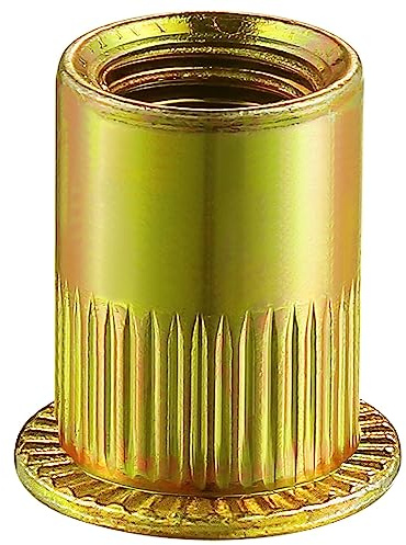Wensilon 200Pcs Rivet Nut 1/4-20UNC Yellow Zinc Plated Finish Flat Head Rivnut Threaded Insert Nut Knurled Body