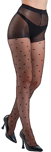 Women's Tights with Hearts Breathable Sexy 20 Denier Black Heart Tight for Office Wear Nightclub Outfits Daily Casual Wear(Black Love)