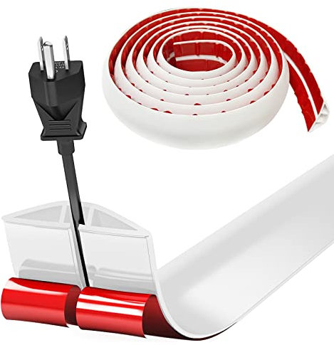 Bocguy 3.0M Pasacables Suelo, Canaleta Cables Suelo, Protector de Cables para Suelo, Cubiertas de Suelo para Cables Autoadhesiva Montaje para Todos los Hogar, Oficina, Escuela, Almacén (Blanco)