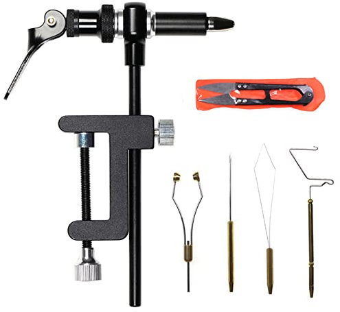 LIXADA Fliegenbinden-Werkzeug-Set, 5/6-teilig, mit Schraubstock, Spulenhalter, Einfädler, Nadel, Peitsche, Finisher und Schere, Fliegenbinden-Set für Fliegenfischen, Profis, Anfänger