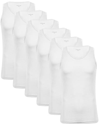 Men's Pack of 6 Vests White Plain Assorted Tank Top Vest Cotton Undershirt (UK-X-Large)