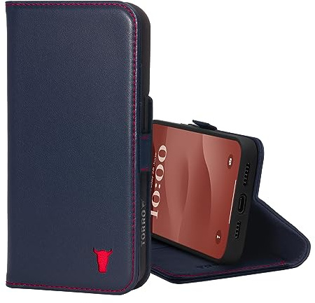 TORRO Leather Case Compatible with iPhone 15 Pro Max – Premium Leather Wallet Case with Kickstand and Card Slots (Compatible with Official MagSafe Chargers) - Navy Blue