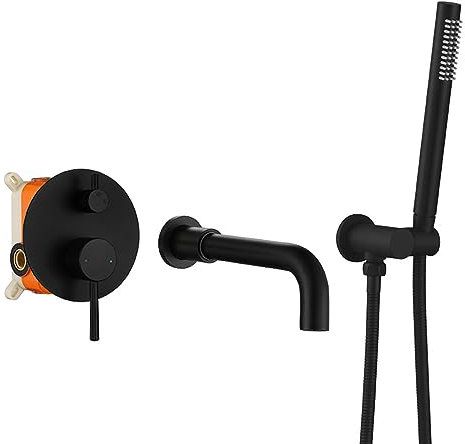 Grifo de ducha de bañera oculta juego de ducha de pared salida de tanque de pared baño redondo lateral, divisor de agua rotativo D1 grifo rotativo de 360 ° con caja incorporada