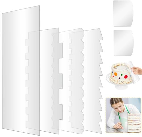 AFASOES 6 Stück Kuchenschaber Acryl Tortenspachtel Klares Kuchen Creme Spachtel Set mit Streifenrand Torten Schaber Acryl Tortenglätter Cake Scraper Spachtel für Kuchen Buttercreme DIY Werkzeug