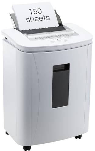 Kitnery 150-Sheet Auto Feed Paper Shredder: High Security Micro Cut Shredders for Home Office, 30 Minutes Commercial Heavy Duty Shredder with 4 Casters, P-4 Security Level & 6.6 Gallon Pull-Out Bin