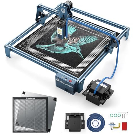 SCULPFUN S9 La*ser Engraving Machine with Air Assist Honeycomb Worktable, 90W Wood Effect Cutting Engraving Precise Focus 410x420mm Large Engraver with Goggles