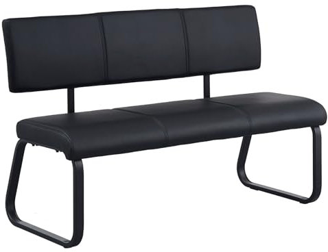 IDIMEX Esszimmerbank Vilas Dreisitzer, schwarz - gepolsterte Essbank mit Rückenlehne für 3 Personen, Sitzbank aus Kunstleder für Küche, schwarzes Metallgestell