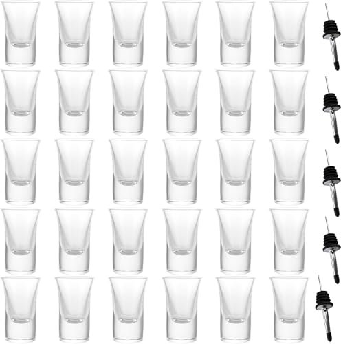 WOPPLXY 30 Pièces Verre a Shot, 30ml/3cl Shooter Verre Base Lourde, Verres à Shot Transparents pour Vodka, Liqueurs, Whisky