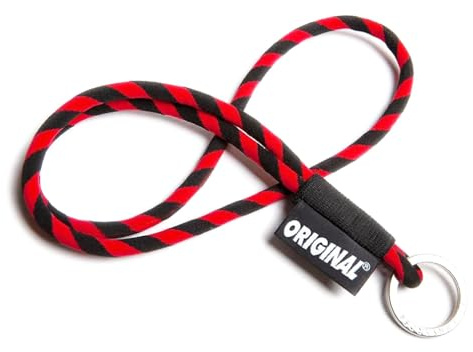 OLLIE TRICK LANYARD Schlüsselanhänger Umhängeband Tube Long Original mit Metallring für Hausschlüssel und Gadget - Lanyard Dicke 8 mm bunt robust und selbstklebend, ROT SCHWARZ, One size