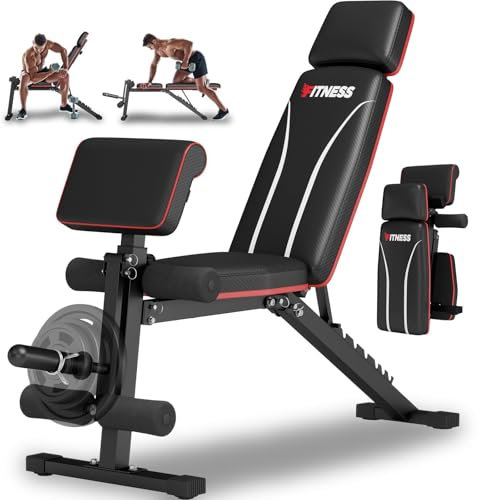 GIKPAL 360KG Hantelbank Klappbar Verstellbar, Multifunktion Trainingsbank mit Beincurler, Schrägbank, Bankdrücken Bank mit Verstellbar 7Fach Rückenlehne für Ihr Home-Gym Ganzkörper Krafttraining