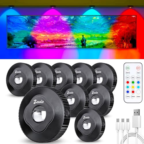 Zeadio Puck Kabinelleuchten mit Fernbedienung, LED wiederaufladbare Unterkabeletteuchten mit Klebepush-Push-Dimmbarer-Push-Licht für Wohnzimmer, Schlafzimmer, Lagerraum usw (Packung von 9)