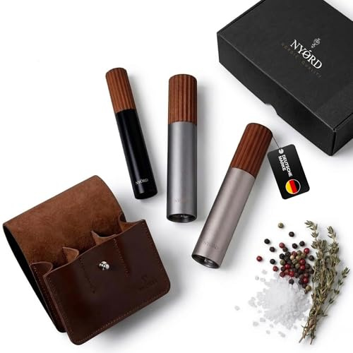 Macinaspezie con meccanismo in acciaio inox di alta qualità, adatto per tutti i tipi di sale e pepe (set da 3)