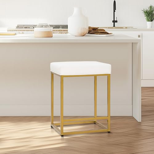 ALPHA HOME Barhocker, Counter Höhe Barhocker mit Fußstütze, Frühstück Bar Stuhl von Pu Leder Backless, Küche Esszimmer Cafe Stuhl für Innen-und Außenbereich (Weiß)