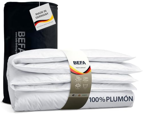 BEFA NATUR Edredón de plumón puro para todo el año, 200 x 200 cm, 100 % plumón, 900 g de peso relleno, apto para alérgicos (NOMITE), bienestar animal (DOWNPASS), Öko-Tex, clase 1, fabricado en