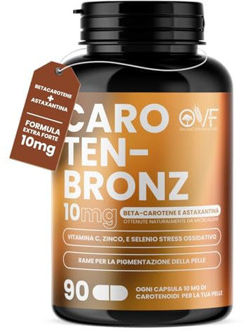 OVF Betacarotene CarotenBronz 90 Cps, Integratore Abbronzatura con Astaxantina, Vitamina C, Zinco e Rame, 3 Mesi di Trattamento per Pelle Radiosa, Abbronzatura Uniforme e Protezione Antiossidante