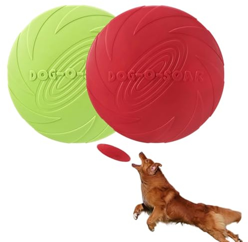 Dog Flying Disc,2 Pack Durable Dog Rubber Large Frisbee,Aerodynamic Spoiler Rim Design, Tear & Puncture Resistant, Gentle on Dog’s Mouths,for Small Dogs Training Both Land and Water(15CM Green + Red)