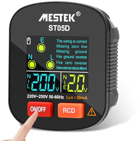 VOKTTA Steckdosentester, Stromprüfer mit RCD-Prüfung, 6 Arten von Fehlerdiagnose, Stromkreis-Prüfgerät mit LCD-Display, Leckspannungs- und Stromanzeige, FI Test, 420-250V/（50-60HZ）