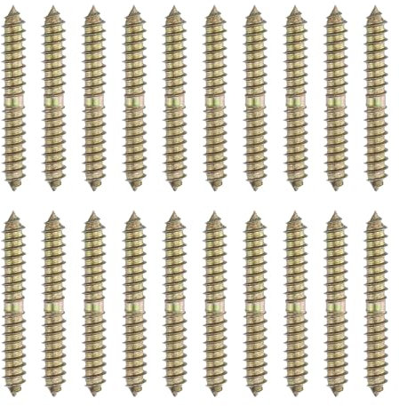 sourcing map 20 Pcs Double Ended Screws, M8 x 60 mm Carbon Steel Hanger Bolts, Self-Tapping Wood Dowel Screws for Wood Joint Furniture, Color Zinc
