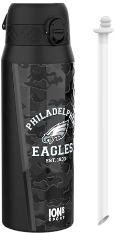 NFL Philadelphia Eagles Trinkflasche Mit Herausnehmbarem Strohhalm, 750ml/24oz, Auslaufsichere Isolierflasche, Leicht Zu Öffnen, Sicherer Verschluss, Spülmaschinenfest, Klappdeckel, Metallflasche