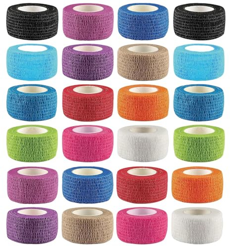 Finger Tape, 24 Rolls of Self-Adhesive Tape, Sports Finger Tape, Vet Wrap for Dogs Horses, Elastic Cohesive Adhesive Bandage for Wrist Ankle Animals 2.5CM X 4M