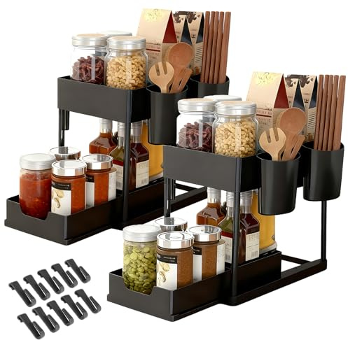 MEETOZ 2 Pack Under Sink Organiser with Sliding Drawers, 2-Tier Multi-Purpose Shelf Organiser, Bathroom & Kitchen Cabinet Storage Rack, for Under Sink,Kitchen, countertop, counter, bathroom, bedroom