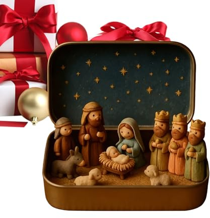 Genérico Juego de Belén en una de Hojalata - Decoración Navideña de la Sagrada Familia - Decoraciones De Belen para Navidad,para Hogar Sala de Estar Dormitorio Estudio Escritorio Estantería