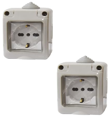 2 Kit Cassetta Elettrica IP55 Con Sportellino, 2 Moduli Presa Schuko P40 Universale 10/16A, Kit Scatola Elettrica Pronta, Montaggio Da Muro Parete Esterno