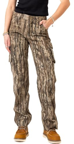 Realtree Women’s Camo Hunting Cargo Pants - Lightweight Cotton 6 Pockets Mid-Rise Slim Fit