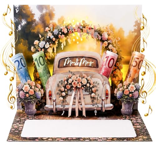 JoliCoon Carte de mariage pop-up 3D avec musique et lumière, avec enveloppe