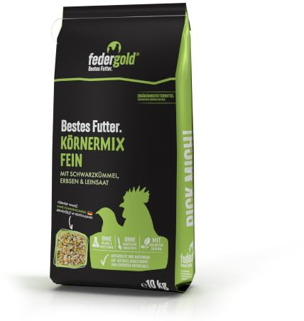 federgold® Mélange de grains fins 10 kg - Nourriture pour cailles et poulets | Mélange de grains fins de 10 kg avec cumin noir, graines de lin et coquillages – Aliment idéal pour la volaille