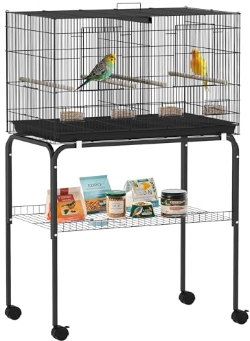 PawHut Cage à Oiseaux Volière Acier Séparateur Perruches 76x46x116cm Noir