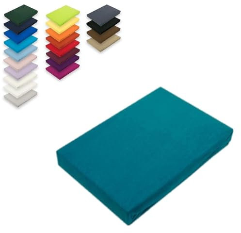 EXKLUSIV HEIMTEXTIL Jersey Spannbettlaken 200 x 220 cm 100% Baumwolle Öko - Tex Zertifiziert, Markenqualität, Matratzenhöhe bis 35 cm, Petrol