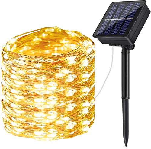 DeepDream Solar Fairy Lights Outdoor, 66ft/20M 200 LED 8 Modes Solar Powered String Lights Waterproof Garden Lights Copper Wire Lighting for Patio Yard Party Wedding Christmas (Warm White)