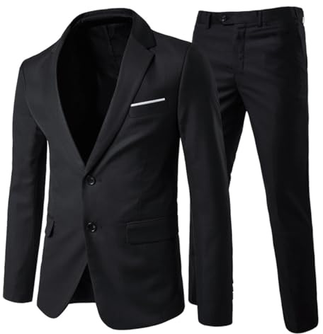 Allthemen Mens Suits 2 Piece Slim Fit Wedding Dress Suit Two Buttons Business Suit Blazer Casual Jackets Trousers Black 2XL