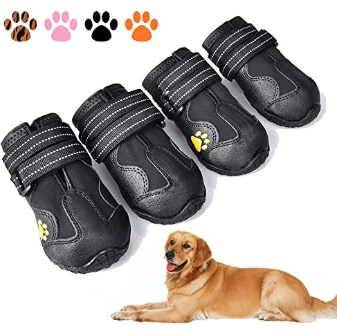 XSY&G Hundestiefel, wasserdichte Hundeschuhe, Hundeschuhe mit reflektierender, robuster Anti-Rutsch-Sohle und rutschfest, Outdoor-Hundeschuhe für mittelgroße bis große Hunde, 4 Stück, Größe 8