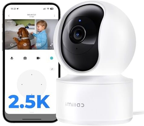 IMILAB 2,5K 4MP Caméra Intérieure pour Animaux et Bébé, 360° Surveillance Chien Caméra sans Abonnement, Compatible Xiaomi Home App, Audio Bidirectionnel, Vision Nocturne Couleur, Stockage Local (C21)