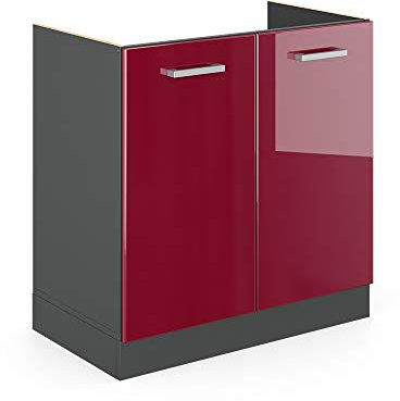 Vicco Spülenunterschrank R-Line, Bordeaux Hochglanz/Anthrazit, 80 cm ohne Arbeitsplatte
