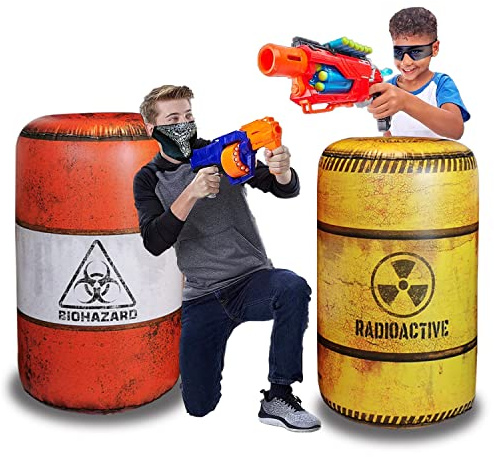 NINOSTAR Barrels Inflatables Set, Combat Battlefield Compatible with Nerf, Laser tag, Water Gun, Dart Gun, Perfect for Boys and Girls Birthday Activities, Suitable fot Kids and Adults