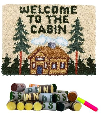 DL-YTG Latch Hook Kits Rug Christmas Tree Crochet Yarn Cushion Colour Pre-Printed Canvas Cover Rug Needlework DIY Hook and Latch Kit Home Decoration 20 X15inch