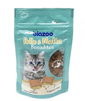 Biazoo | Pack 10 Bolsas - Bocaditos de Pollo y Malta para Gatos 60 gr